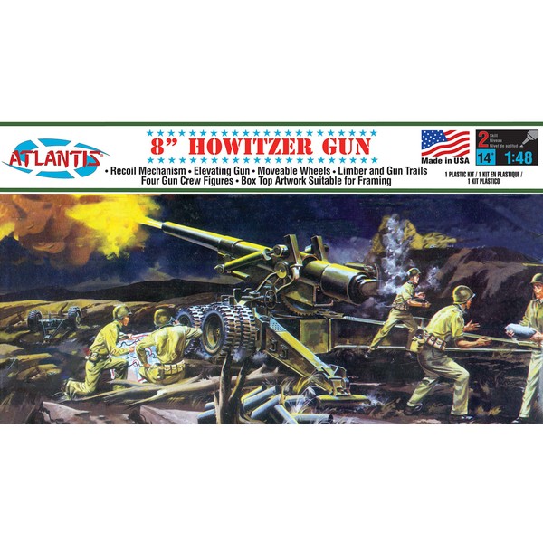 Atlantis 1/48 Scale 8 Inch Howitzer Plastic Military Model kit Made in The USA