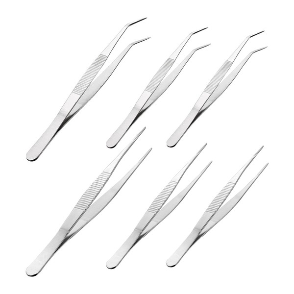 6 Piece Tweezers Pointed Stainless Steel Tweezers Set 14/16 cm