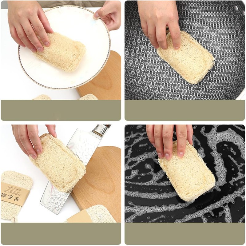 WANJICHENRUI Natural Loofah Brush Kitchen Sponge Loofah Scourer Dishwashing Kitchen