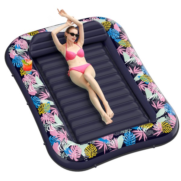 OKSUWATER Pool Floats,Spacious Sun Tanning Float with Headrest,Bed Blow up,Personal