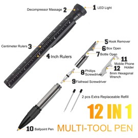 Gifts for Men, 12 in 1 Multitool Pen, Father's Day Gifts for Him, Mens Gifts for Dad Husband Grandpa, Unique Cool Gadgets, Multi Tool for Men, Tactical Pen for Birthday Father's Day Gifts Ideas