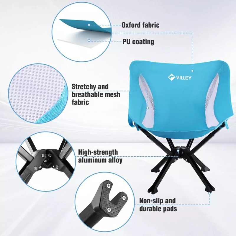 VILLEY Portable Folding Chair Lightweight Camping Chair Quick Setup for