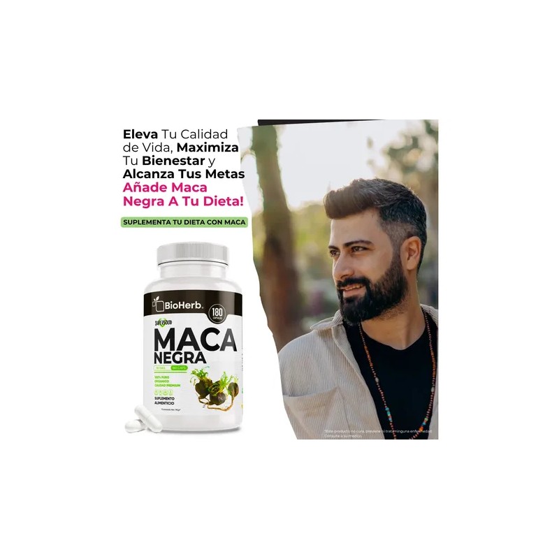 Maca Negra 100 Pura Bioherb 180 Cápsulas Suplemento