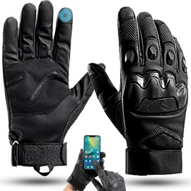 Guantes para Moto Hombre Mujer, Guantes Motociclista de Dedo Completo, Guantes Tcticos de Piel, con Sensor Tctil, Impermeable Antideslizante, Apto... 