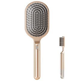 Hanature ヘアブラシ （アップグレードセット）スカルプブラシ+クリーニングブラシセット 巻き毛、ウェーブヘア、あらゆる種類の髪に適しており、櫛には排水構造があります 頭皮ブラシ お手入れ簡単 静電気防止 髪の毛 サラサラ 乾湿両用 男女両用 誕生日 ギフト シャンパンゴールド