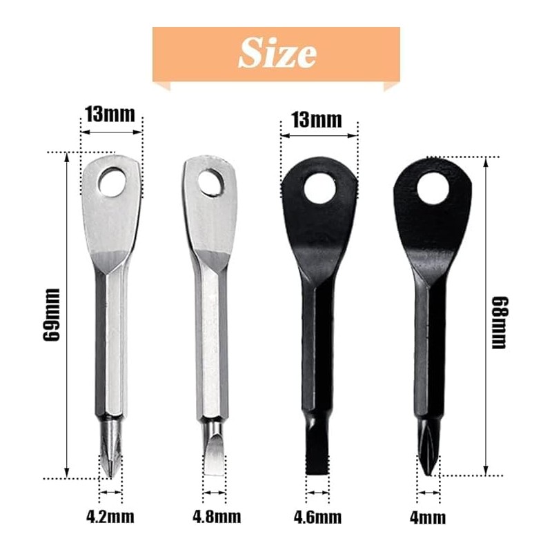 4 Pack Portable Keychain Screwdriver Stainless Steel Multi-Function Key Rings