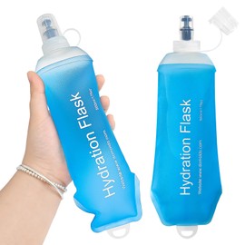 GYGYL Soft Flask, TPU Collapsible Soft Water Bottle for Hydration Pack, Running Vest, Leak-Proof Folding Water Bottle for Hiking Cycling Climbing Jogging-500ml Blue, 2pcs