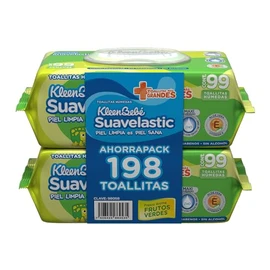 Kleenbebé Suavelastic Toallitas Húmedas para Bebé, Paquete con 198 piezas (2 paquetes de 99 toallitas c/u)