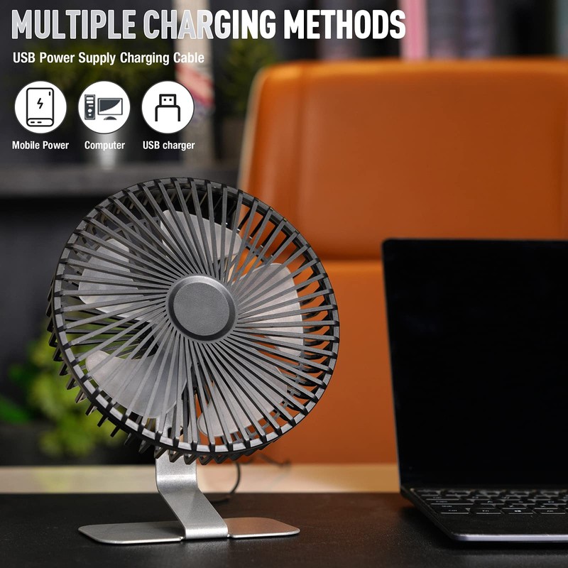 SLENPET 6 inch USB Desk Fan, Adjustable Tilt, 4 Speeds,