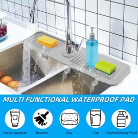 24 Inch Faucet Mat for Kitchen Sink Splash Guard Behind Faucet, 5° Slope Silicone Draining Mat,Sink Protectors for Kitchen Sink, Longer Silicone Faucet Guard, Kitchen Sink Faucet Mat, Black