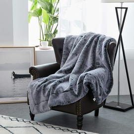 Home Soft Things Heavy Faux Fur Throw Black Gray Blanket Cozy Fluffy Thick Warm Blankets for Chair Couch Bed Sofa Bedroom Decor 50" x 60"