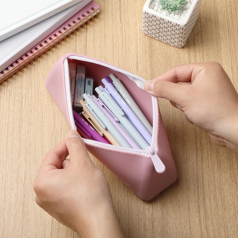 Mr. Pen- Silicone Pencil Case Pouch, Dusty Pink, Aesthetic Triangular