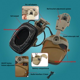 COMBATGEAR Hearing Protection Noise Cancelling Sound Amplification with Gel Ear Pad/ARC Rail Adapter Ideal for Shooting Sport(Coyote Brown)