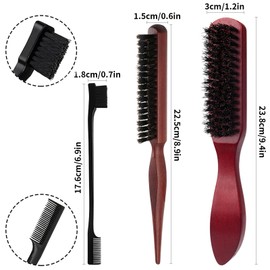 Kzvsiy 3 Pcs Boar Bristle Hair Brush Set, Detangling & Styling Combs for Hair and Beard, Soft Round and Slick Back Combs with Eyebrow Brush for Men & Women