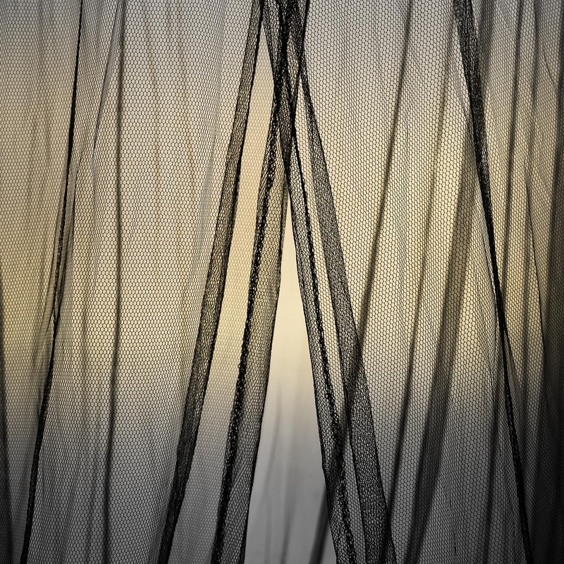 Black Bed Canopy with Star Light Round Hoop Mosquito Net