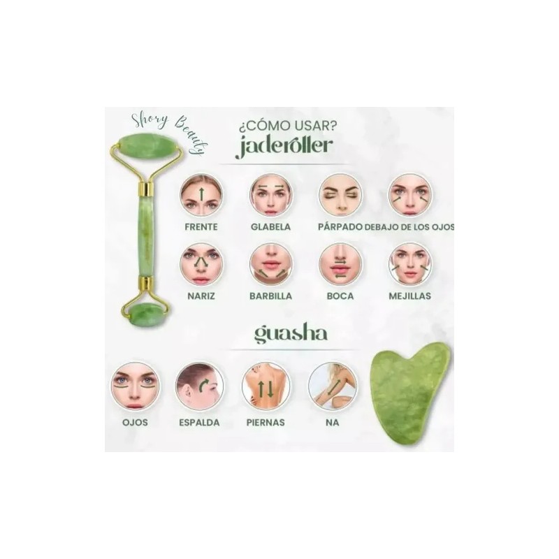 Rodillo De Jade Y Guasha Kit Masaje Facial Antiedad Tonifica