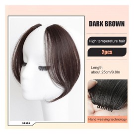 100% Human Hair Clip in Side Bangs Extensions 2PCS Medium Brown Clip on Middle Part French Bangs 10 Inch Side Swept Fringe Hairpieces #4 (brown)