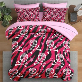 Pamnest Comforter Set Queen Size, Zebra Rock Roll 7 Pcs Bedding for Kids and Adults, Animal Pink Bed Sheet Sets with Fitted Sheet 2 Pillowcases & 2 Shams for Bedroom Bed Decor