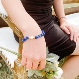 MILAKOO Chip Bracelet with Real Pearls for Women Natural Gemstone Bangle Women Crystal Bracelet, Rubber, No gemstone