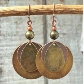 Boho Bronze Boho Round Drop Shaped Layered Dangle Earrings - Hypoallergenic