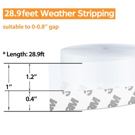 28.9 Ft Door Weather Stripping Door Seal Strip,Silicone Door Draft Stopper,Self Adhesive Shower Door Bottom Seal and Door Insulation Strip for Door Frame Windows and Glass Gaps (Transparent, 25mm)