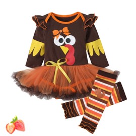 Thankgiving Outfits Baby Girls My First Thanksgiving Turkey Tutu Romper + Leg Warmers + Headband 3PC Outfits Set