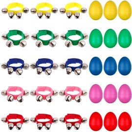 30 Pcs Shakers Musical Instrument Set Plastic Egg Shaker Wrist Hand Bells for Kids Adjustable Wrist Tambourines Shaker Musical Instruments for School and Music Class Party