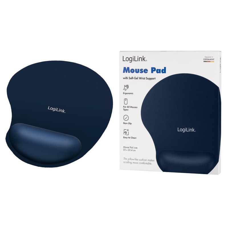 LogiLink ID0027B - Mauspad mit Silikon Gel Handauflage, Farbe: Blau