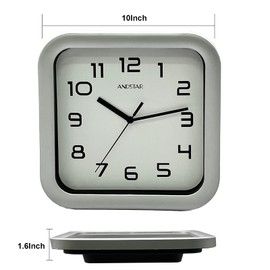 ANDSTAR Square Clock Round Modern Retro Silent Non Ticking Battery Operated Accurate Arabic Numerals Design Decorative for Home,Living Room,Bedroom,Office,Canteen,School(Silver)
