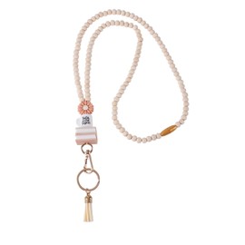 Teacher Lanyard with ID Holder, 19.5 Inch Daisy Wood Beaded Lanyard for ID Badges Keys Boho Cute Wooden Bead Teacher Lanyard Chain Gift for Women Cards Key Chains
