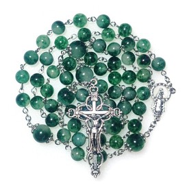 GeekTenet - Rosario de abalorio de jade natural jade jd Rosery Cross regalos católicos, 71.1 cm (alto) x 58.4 cm (ancho) x 5 cm, Jade, Sin piedra preciosa