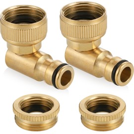 Zocipro 2Pcs Brass Angled Tap Connector, 2 in 1 Outside Tap Connector 1/2" & 3/4", 90° Elbow Female Rotating Hose Connector for Hose Pipe, Garden Outdoor Hose Tap Adapter