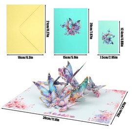 3D Pop Up Butterfly Cards, Butterfly Greeting Card with Gold Embossing and Envelope, Colourful Pop Up Birthday Card with Butterfly Flower for Birthday, Mother's Day, Valentine's Day