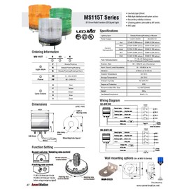 MS115T-BFF-Y, Beacon Steady & Flash & Rotating Light, 115mm Yellow Lens, 100dB Sound, Stud Mount, High Intensity LED, 90-240V AC