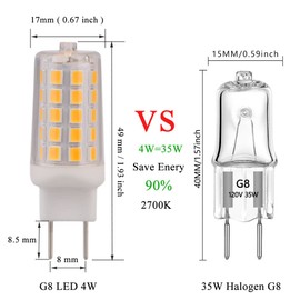 KAPATA 4W G8 LED Bulb Dimmable Soft White 2700K Equivalent to G8 Halogen Light Bulbs 35W, G8 Base 2Pin T4 JCD Type for Under Counter, Under-Cabinet Light & Puck Light, 5-Pack