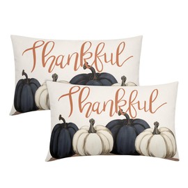 Blue and White Pumpkins Pillow Covers Fall Decorative Lumbar Pillows 12x20 Set of 2 Autumn Thanksgiving Throw Pillow Covers Farmhouse Pillowcases Cotton Linen Cushion Cover for Couch Bed Sofa Chair