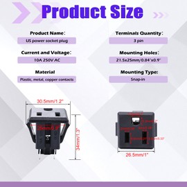 mznowsea 4Pcs US Power Socket Plug Panel 15A 125V AC 3 Pins Panel Mount Outlet Industrial Plug Female Connectors Adapter