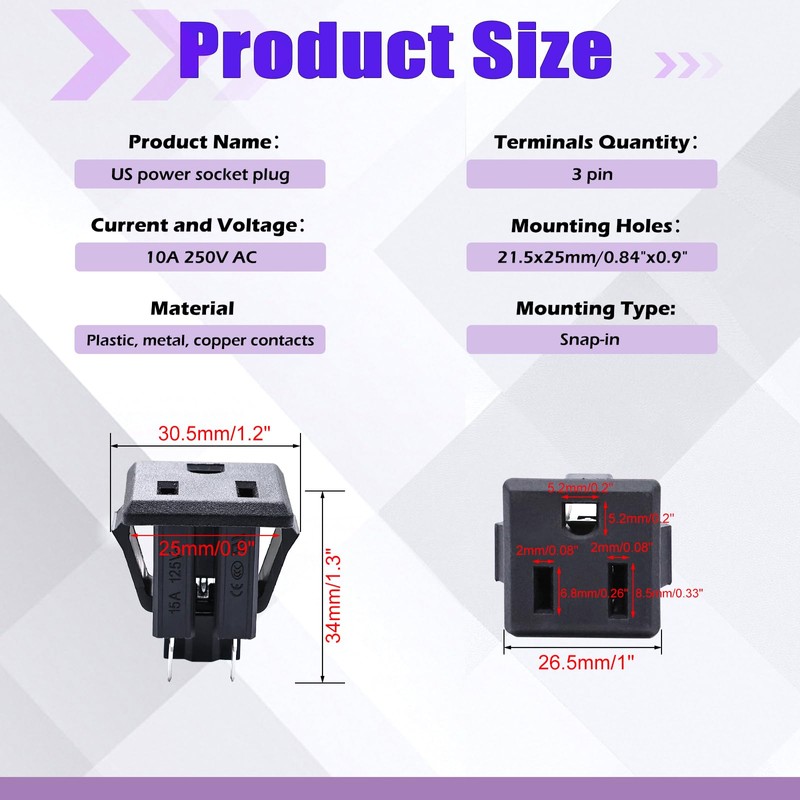 mznowsea 4Pcs US Power Socket Plug Panel 15A 125V AC