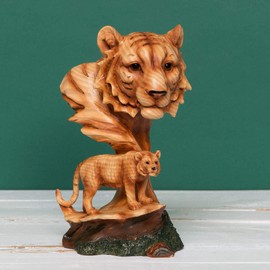 Widdop Naturecraft Wood Effect Resin Figurine-Lion & Cub, Brown, One Size