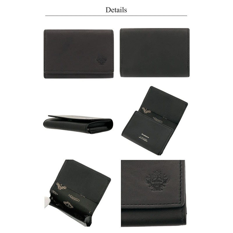Orobianco Men's Business Card Holder, Cowhide Leather, Genuine Leather, Black