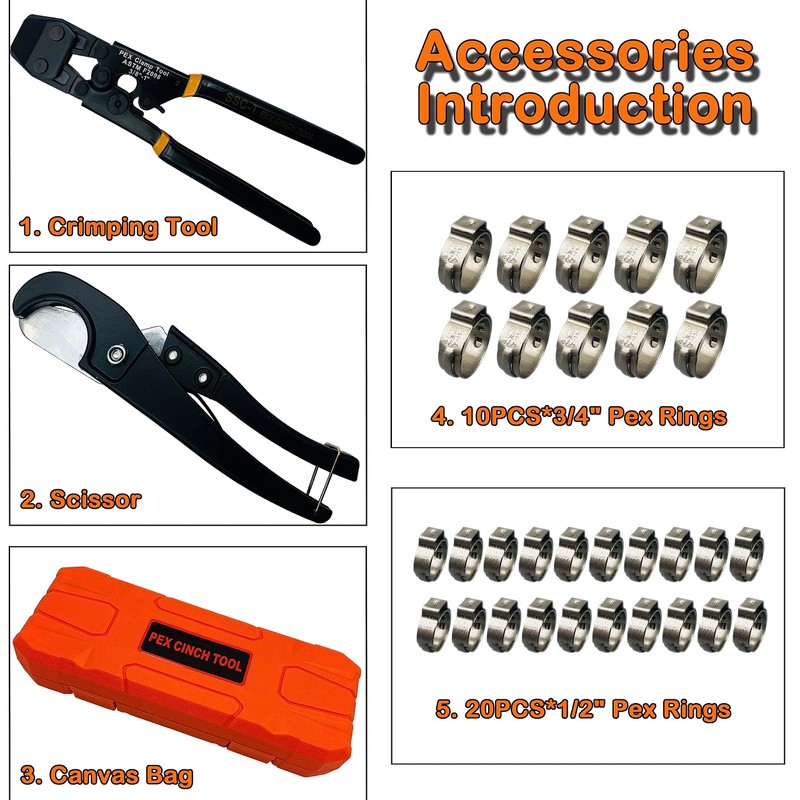 PEX Pipe Clamp Cinch Tool Crimping Tool Crimper for Stainless