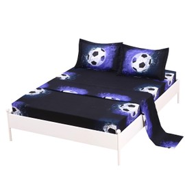 SDIII 4PCS Soccer Sheets Full, Bed in a Bag Soccer Bedding Sheet Full, Wrinkle and Fade Resistant, Hotel Luxury, Soft Sheets for Kids, Boys and Girls, Full