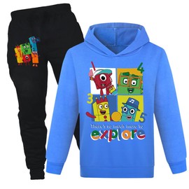 Jicahond Kids Number Printing Boys Girls Cartoon Hoodie and Joggers 2pcs Set (BlueA,5-6Y,5 Years,6 Years)