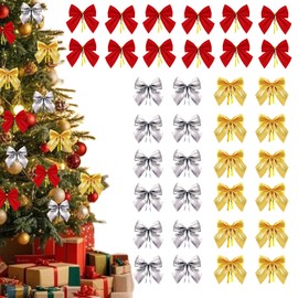CHANJIF Christmas Tree Wreath Decoration Bowknot 36pcs Red Gold Silver Ornaments Ribbon Mini Gift Wrapping Decoration Christmas Tree Hanging Decoration