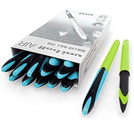 Uni-Ball Air – 0.5mm Rollerball - Green Barrel, Blue Cap- Black Ink – Pack of 12 - UBA-188E-M