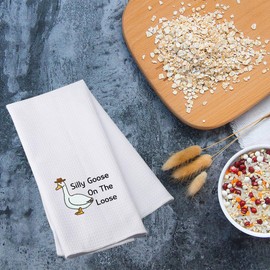 Generic Cowboy Goose Kitchen Towel Silly Goose On The Loose (Silly Goose towel) - Waffle 80/20 Polyester & Polyamide Blend - 40.5cm x 61cm - Silly Goose Towel - Gift