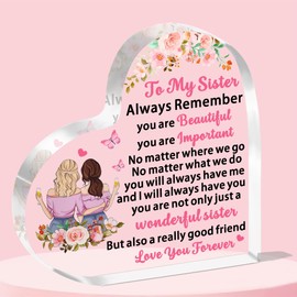 JETTOP Sister Gifts for Women Sisters Birthday Gifts Sister Christmas Heart Plaque Acrylic Wonderful Sister Gifts