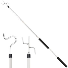 Frebuta Clothes Hook Pole Heavy Duty,32 to 80In Retail Clothing Hook Pole Long Handle with 2 Hooks Hanging Birdfeeder Frosted Tube Extension Pole to Reach High Hangers for Turck (Silvery 80in)