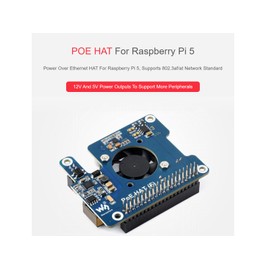 waveshare PoE HAT (F) for Raspberry Pi 5,Power Over Ethernet HAT (F) Expansion Board for Raspberry Pi 5,802.3af/at Network Standard,High Power, Onboard Cooling Fan, with Metal Heatsink
