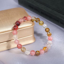 MAIBAOTA Watermelon Bracelet for Women, 8 mm Natural Round Stone Beaded Bracelets, Crystal Jewelry Gifts for Women